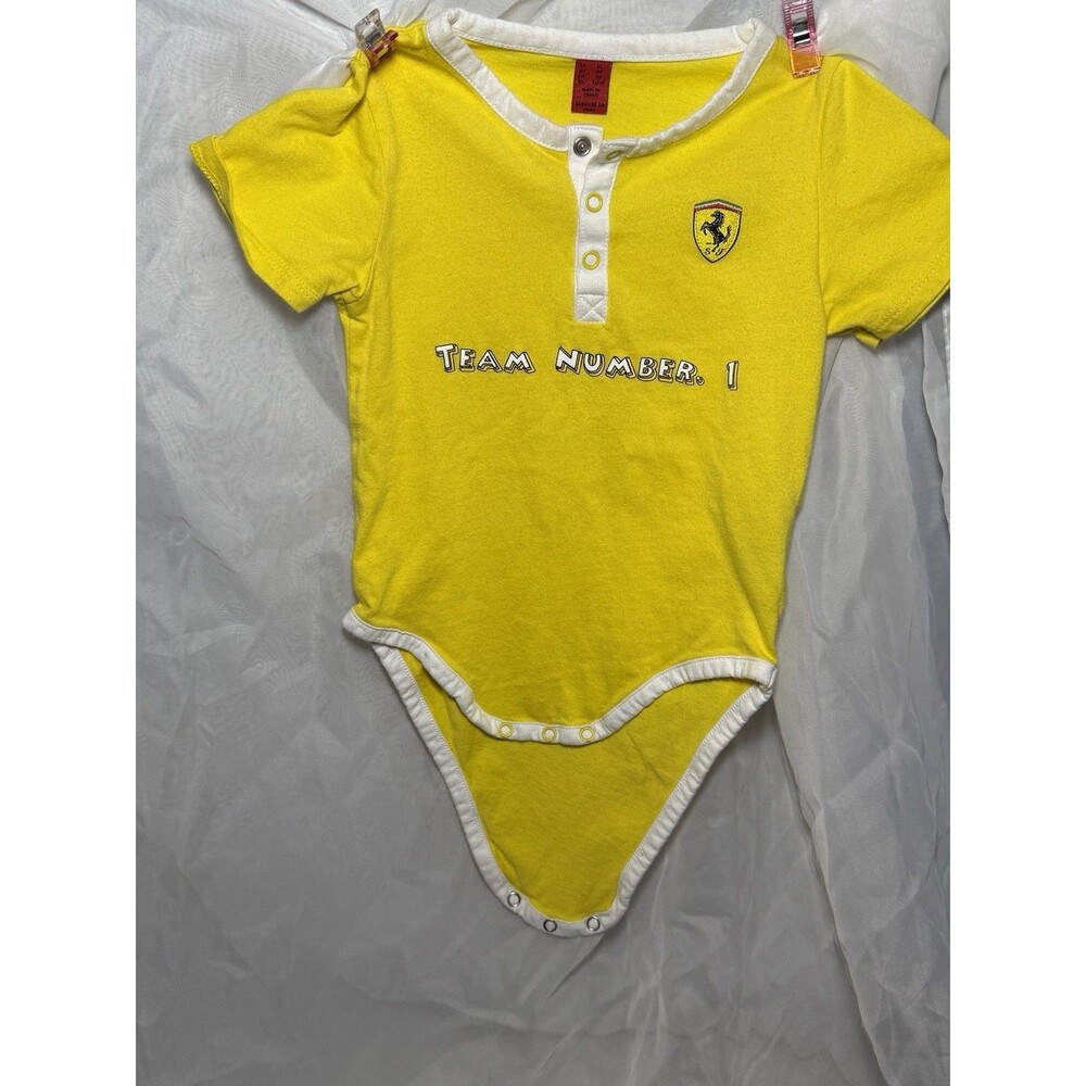 Yellow Ferrari Baby Bodysuit/ Lightweight Team Number 1